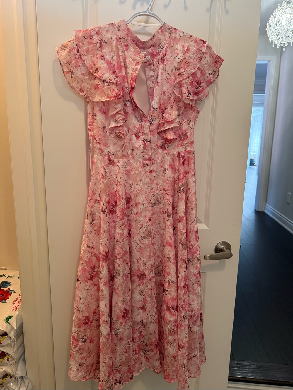 Girls' Pink Floral Ruffle Dress